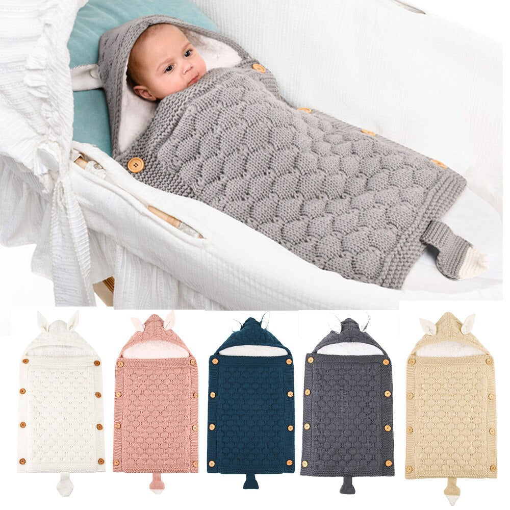 Newborn Winter Baby Sleeping Bag Warm Knit Swaddle Wrap