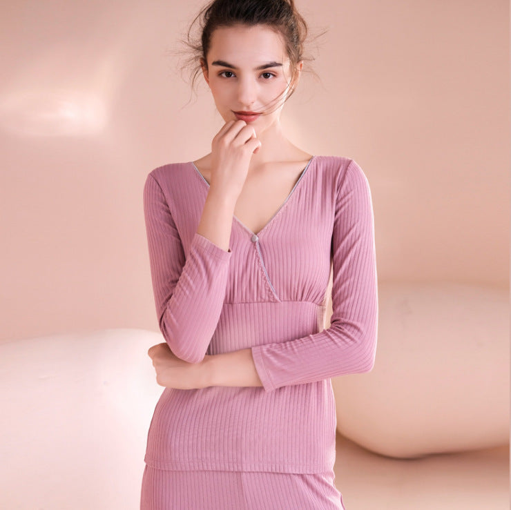 Maternity Nursing Pajama Set with Adjustable Trousers
