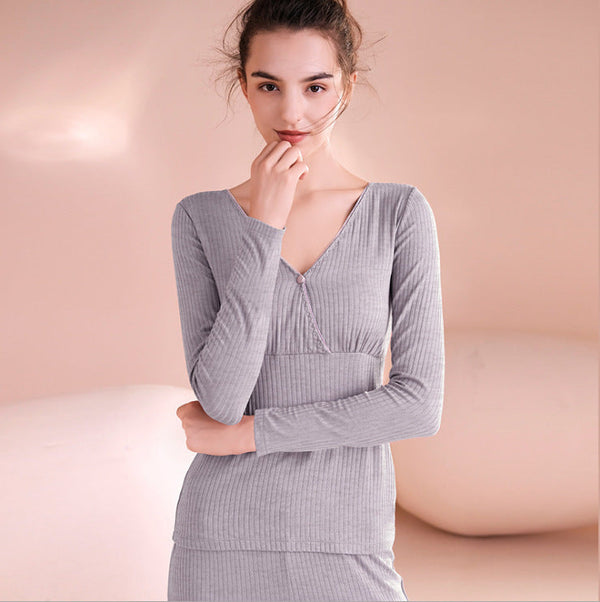 Maternity Nursing Pajama Set with Adjustable Trousers