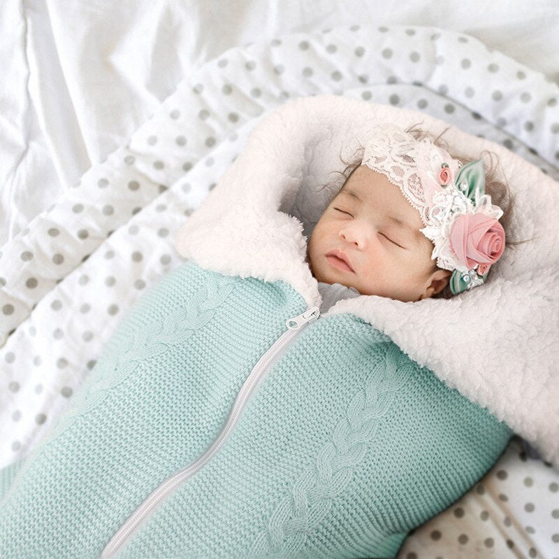 Newborn Winter Baby Sleeping Bag Warm Knit Swaddle Wrap