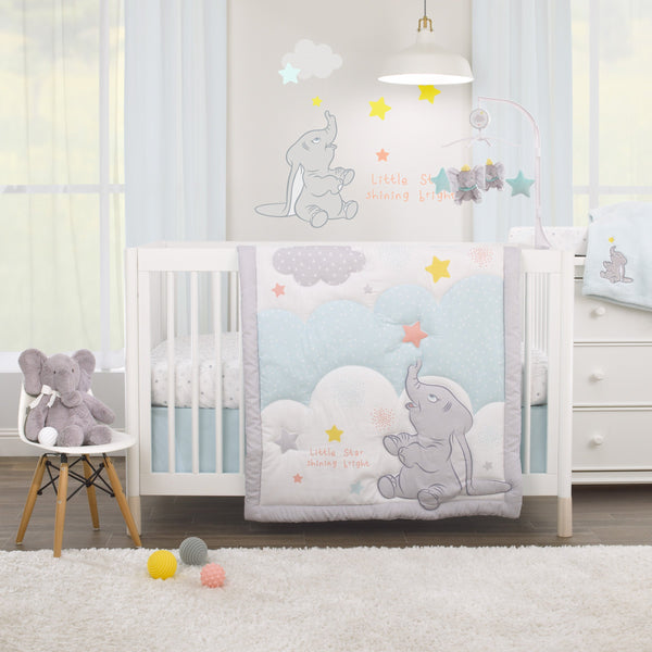 Disney Dumbo Shine Bright Lil Star 4 Piece Nursery Crib Bedding Set