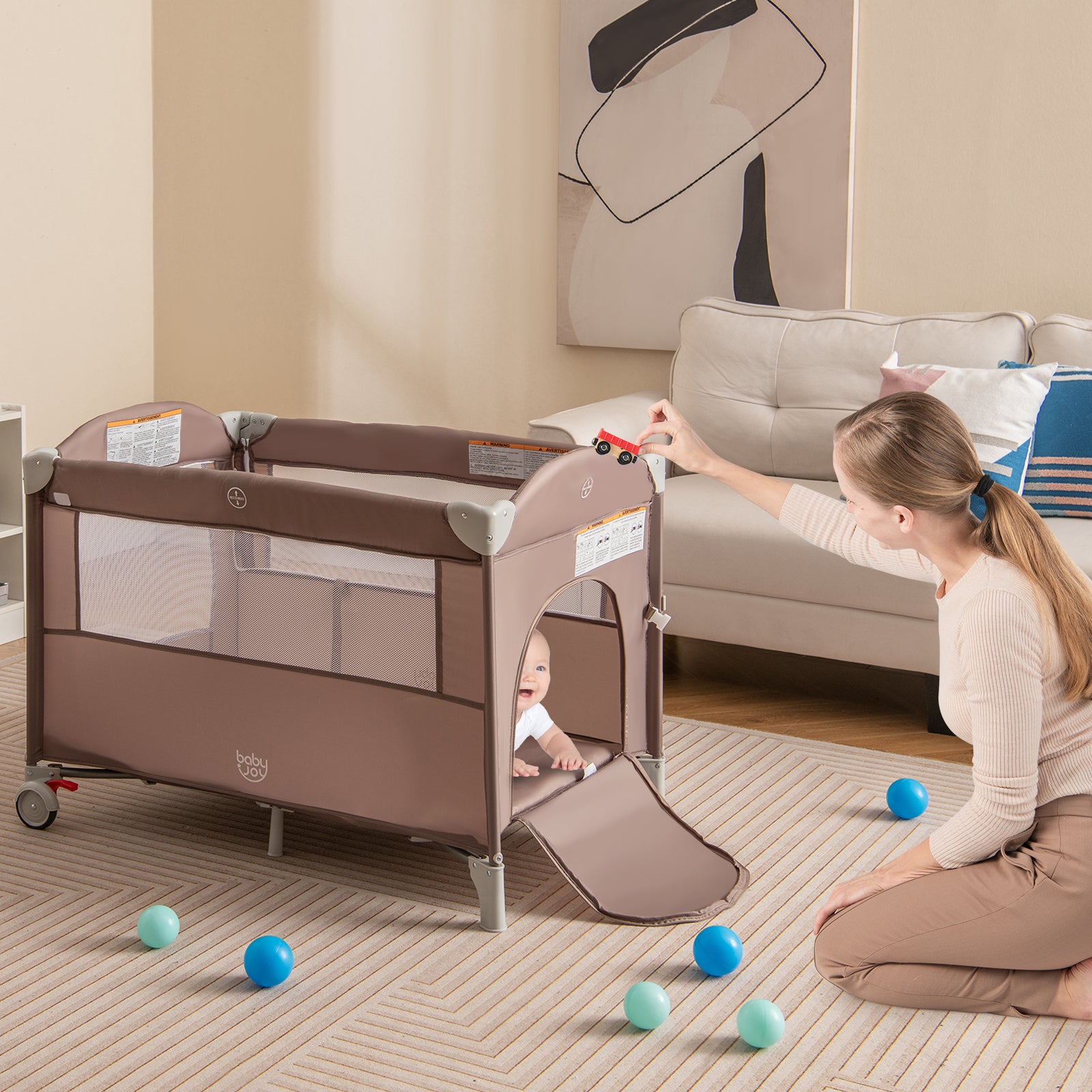 5-in-1 Portable Pack and Play with Diaper Changing Table