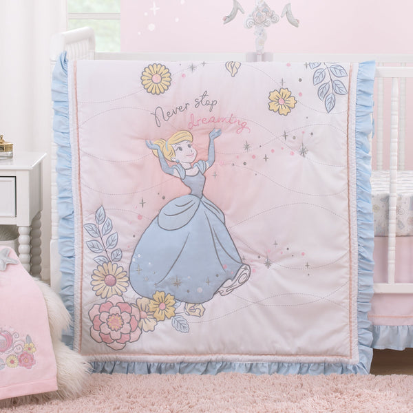 Disney Sweet Princess  Cinderella 3 Piece Nursery Crib Bedding Set
