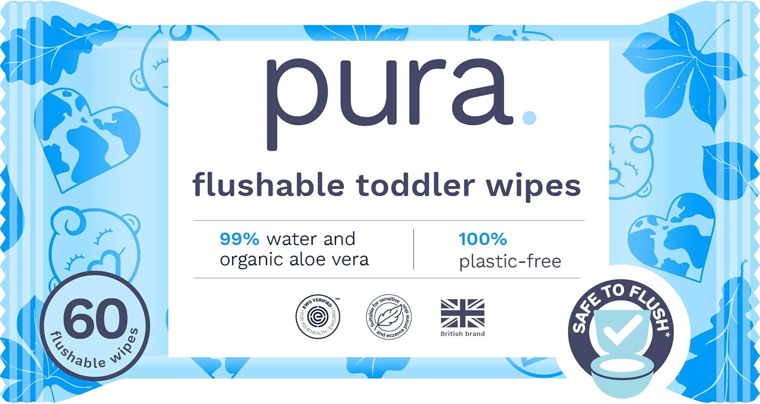 Pura Natural Sensitive Baby Wipes, 99% Water, Unscented & Hypoallergenic, Suitable for Sensitive & Eczema-prone Skin, EWG Verified