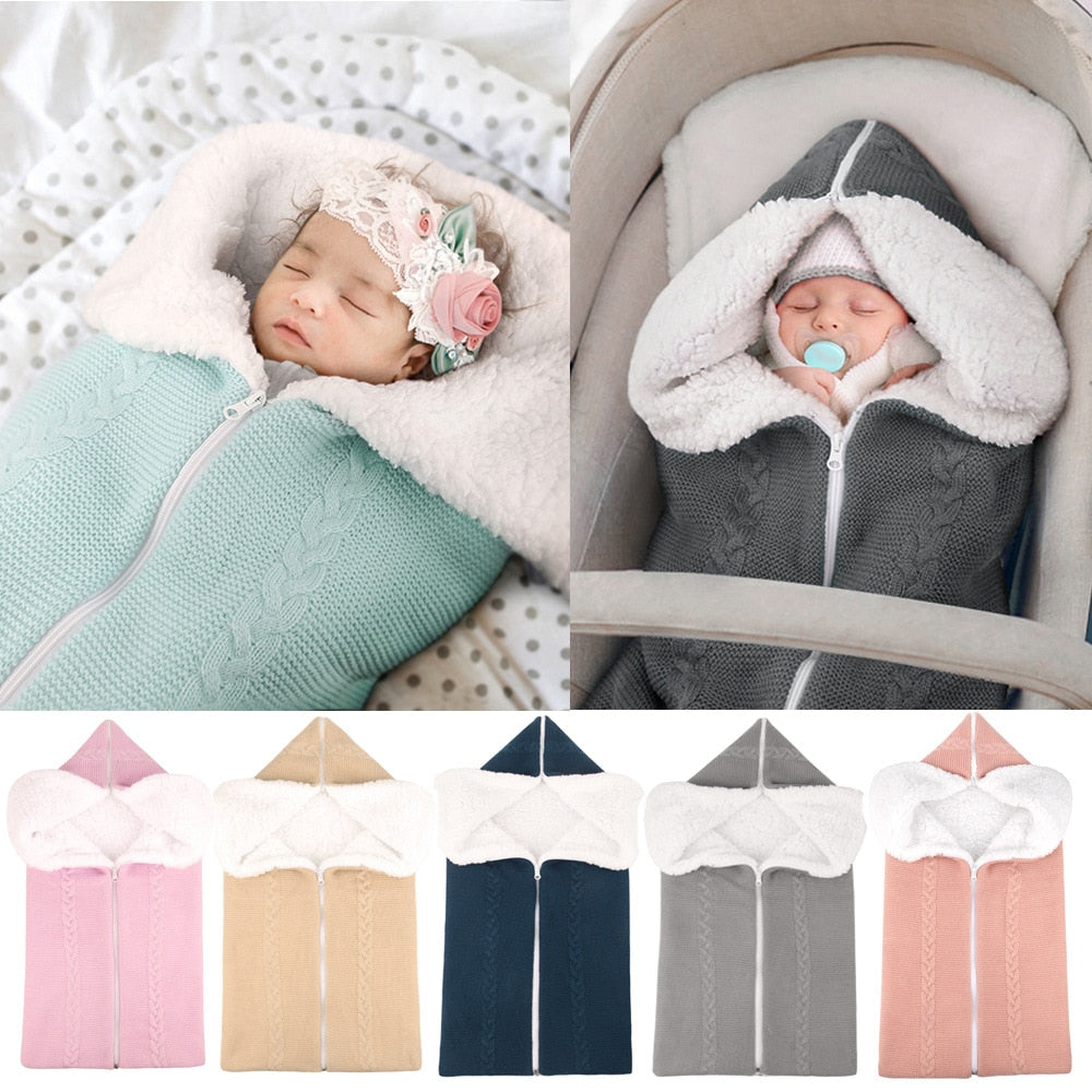 Newborn Winter Baby Sleeping Bag Warm Knit Swaddle Wrap