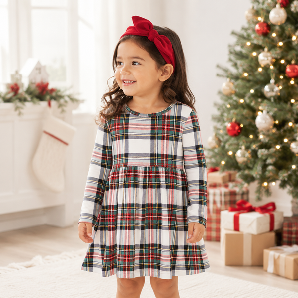 Girls Christmas Plaid Dress Soft Bamboo Holiday Outfit