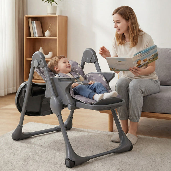 Foldable High Chair with Detachable Cushion and High Chair for Babies and Toddlers-Gray