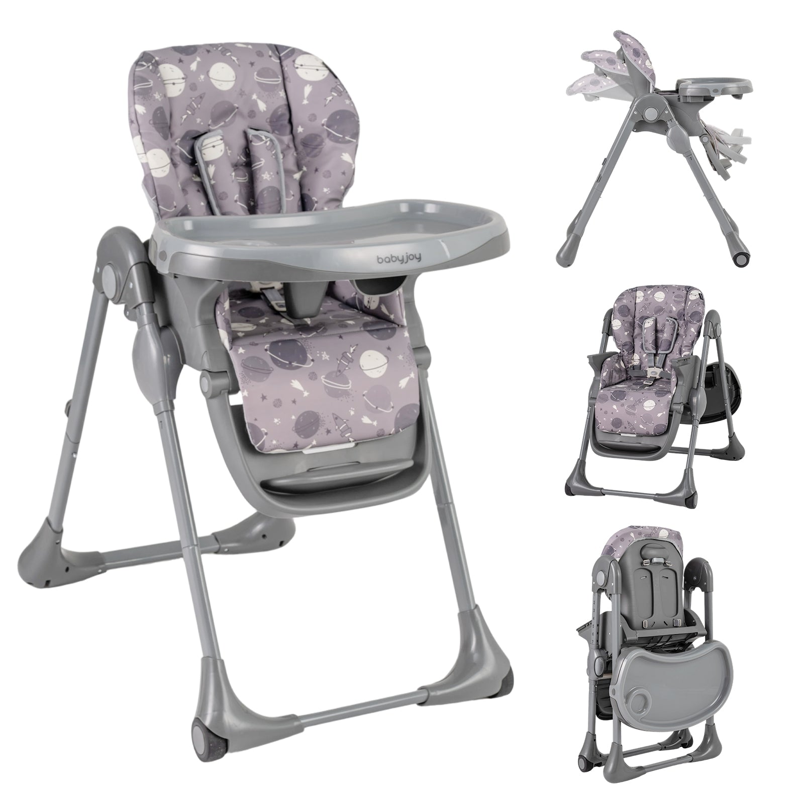 Foldable High Chair with Detachable Cushion and High Chair for Babies and Toddlers-Gray