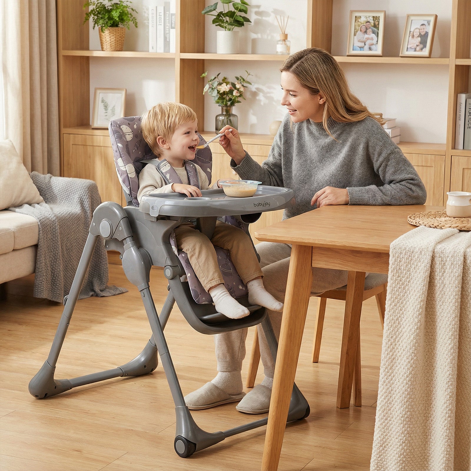Foldable High Chair with Detachable Cushion and High Chair for Babies and Toddlers-Gray