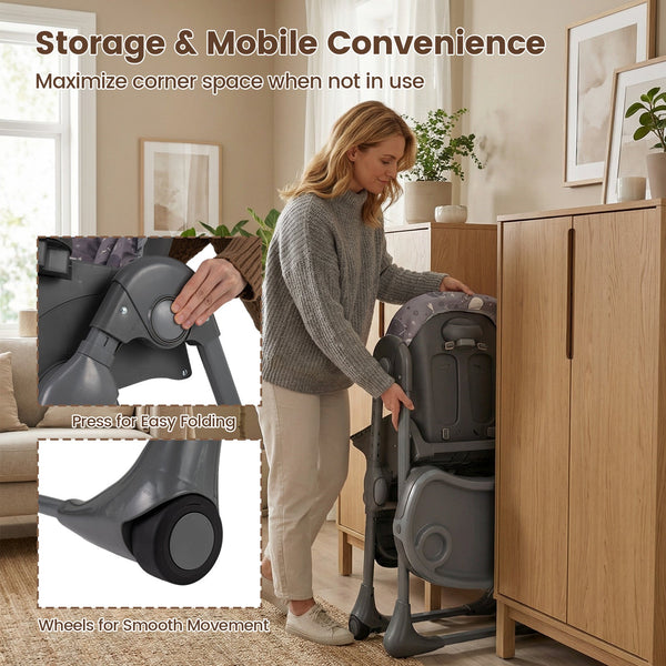 Foldable High Chair with Detachable Cushion and High Chair for Babies and Toddlers-Gray