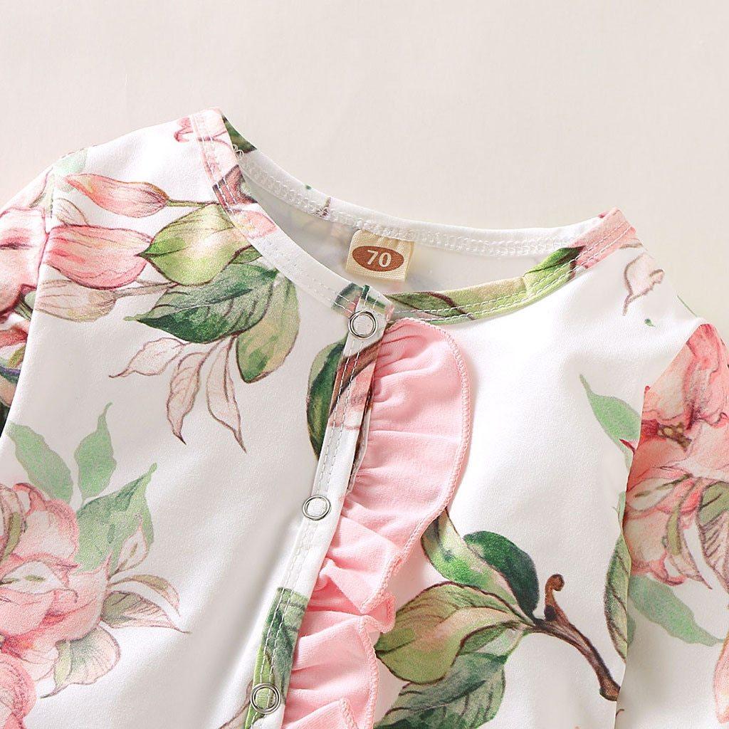 Modern Interesting Luxury Floral Newborn Baby Girl Clothes Infant Baby Girl Footed Full Sleeve Outfit Romper Jumpsuit With Big Bow In Modern Design
