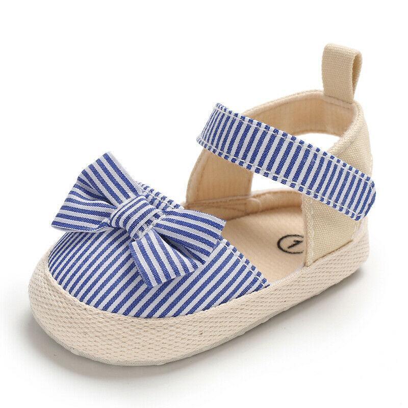 Newborn Infant Baby Summer Shoes Soft Crib Shoes Infants Anti-slip  Striped Bowknot Pre Walker Sandals
