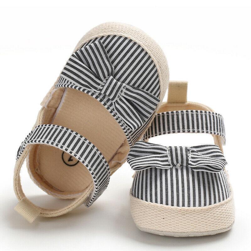 Newborn Infant Baby Summer Shoes Soft Crib Shoes Infants Anti-slip  Striped Bowknot Pre Walker Sandals