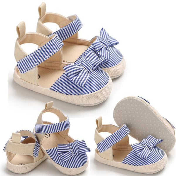 Newborn Infant Baby Summer Shoes Soft Crib Shoes Infants Anti-slip  Striped Bowknot Pre Walker Sandals