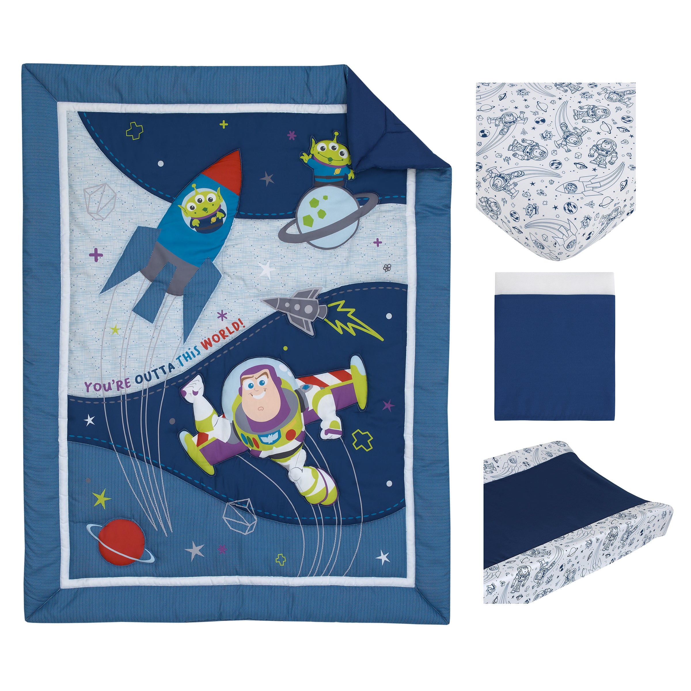Toy Story Buzz Lightyear 4-Piece Blue Gray Crib Bedding Set