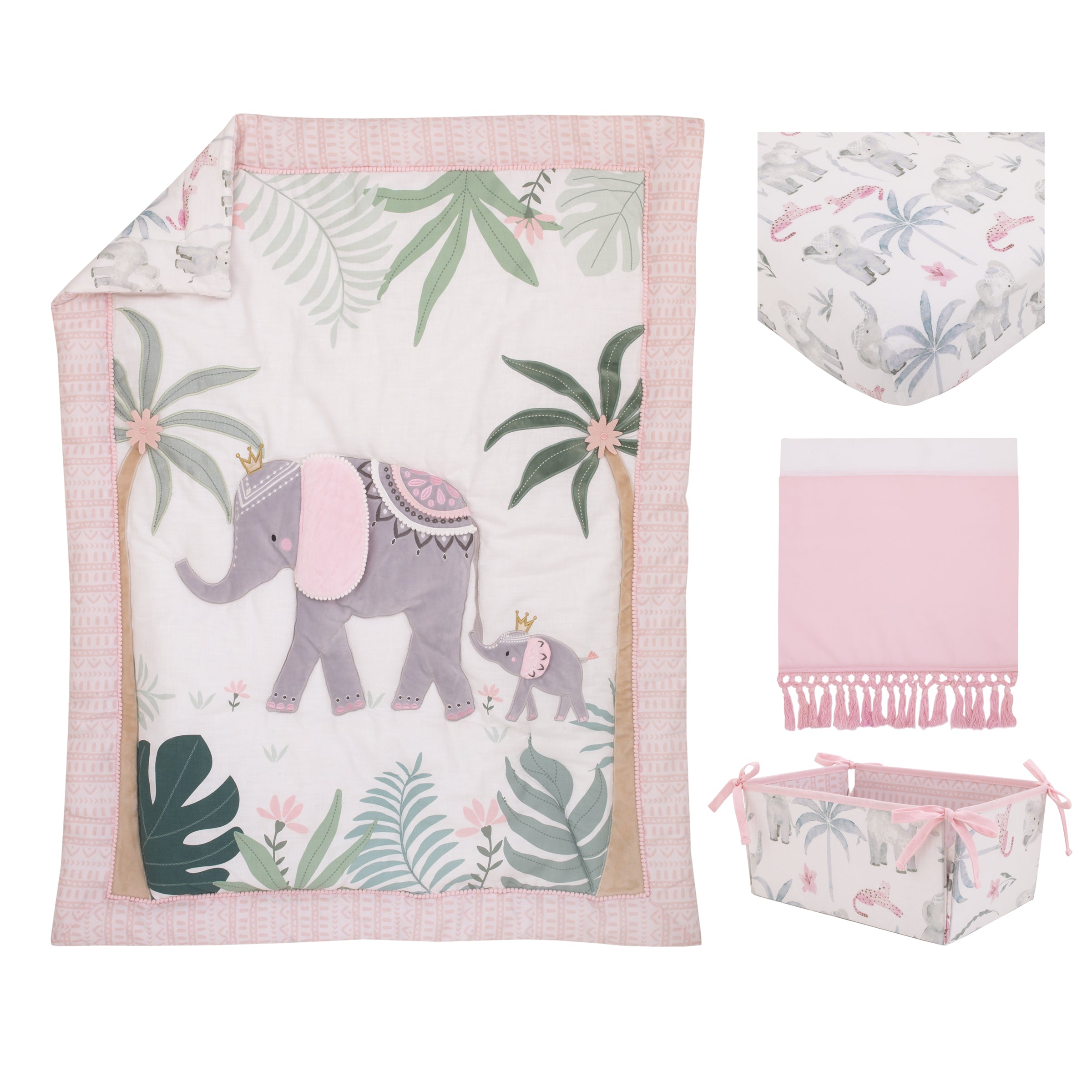 NoJo Tropical Princess Elephant 4 Piece Crib Bedding Set