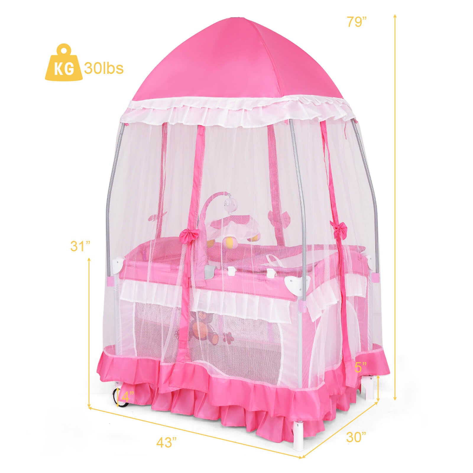 Portable Baby Playpen Crib Cradle with Carring Bag-Pink