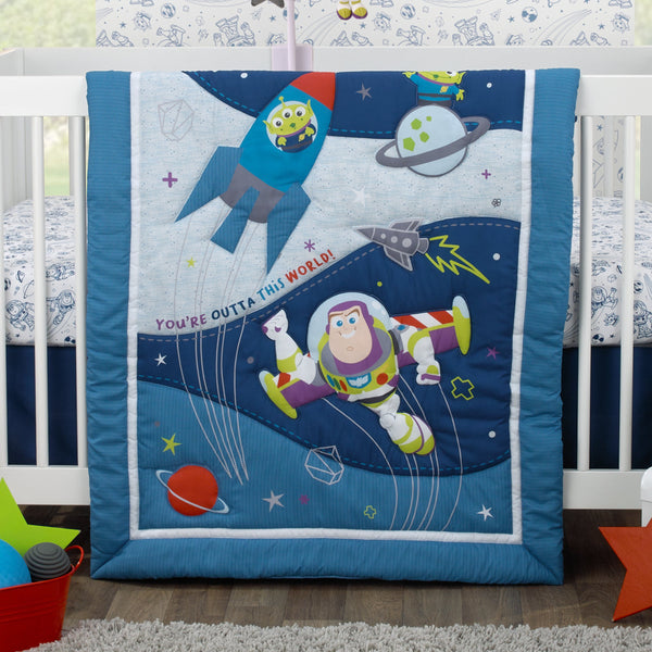 Toy Story Buzz Lightyear 4-Piece Blue Gray Crib Bedding Set