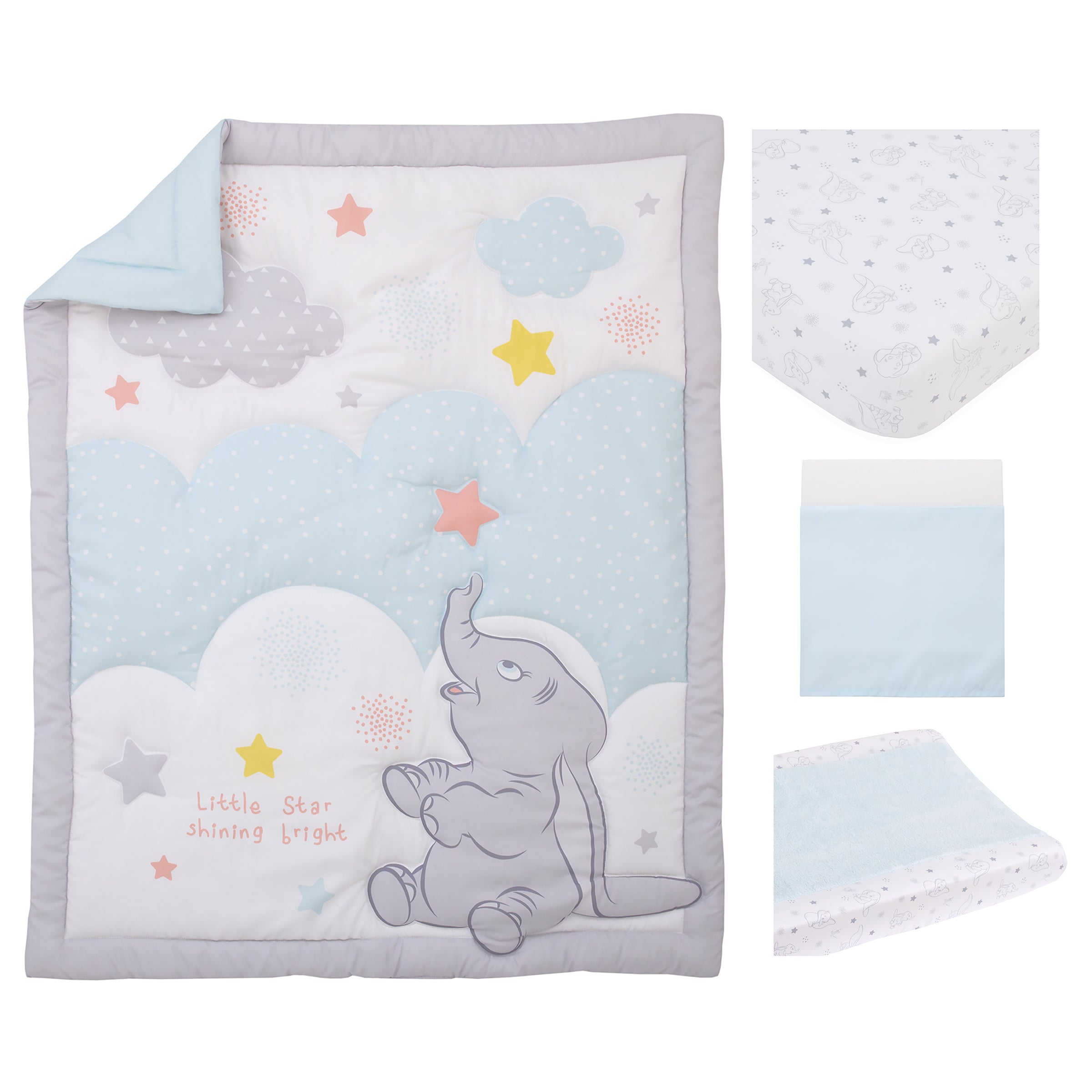 Disney Dumbo Shine Bright Lil Star 4 Piece Nursery Crib Bedding Set