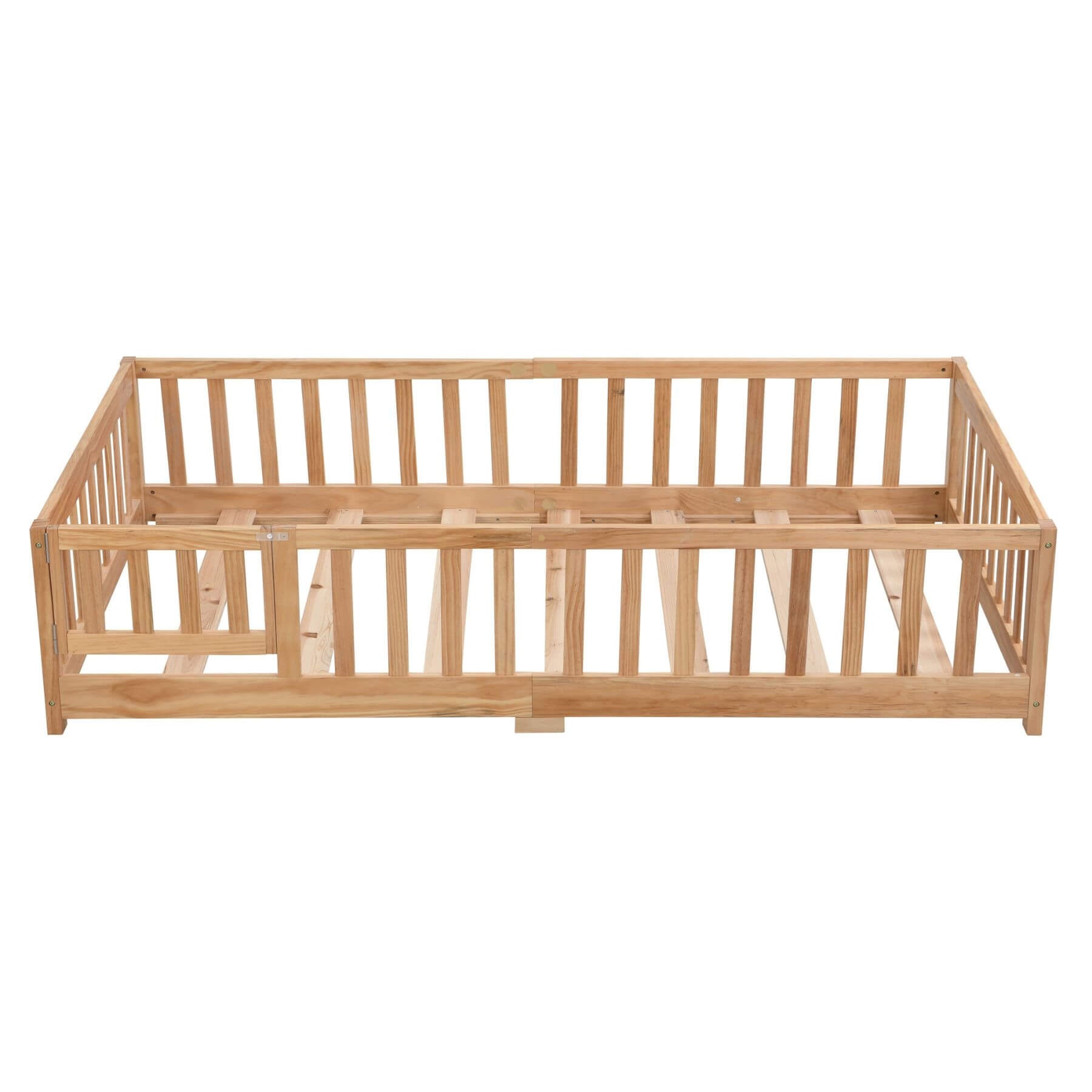 Civil HN Solid Wood Full Size Floor Bed with Guardrails
