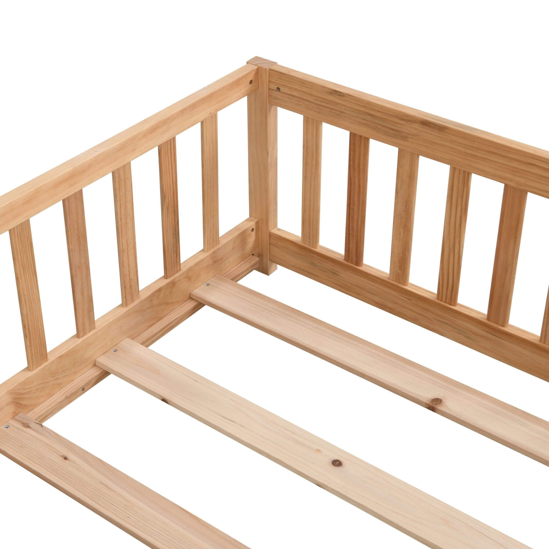 Civil HN Solid Wood Full Size Floor Bed with Guardrails