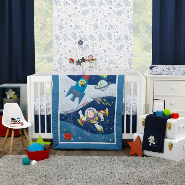 Toy Story Buzz Lightyear 4-Piece Blue Gray Crib Bedding Set
