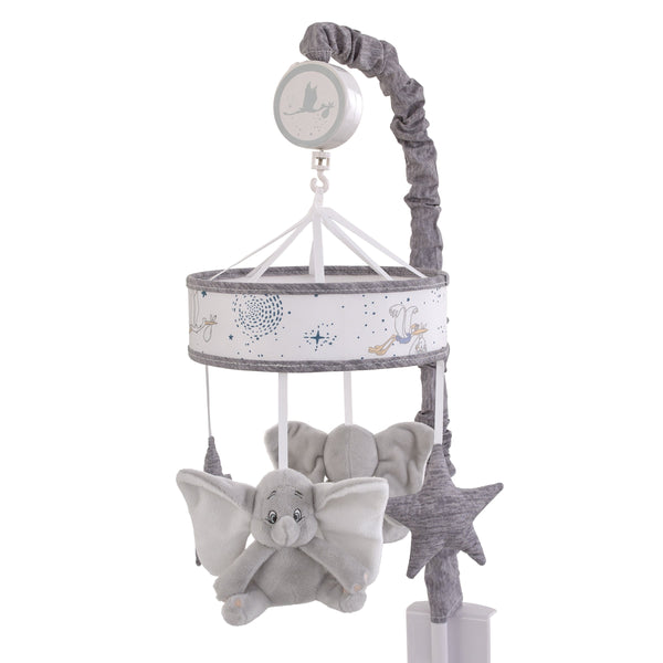 Dumbo Sweet Little Baby Light Blue, White and Gray Dumbo and Stars Plush Musical Mobile